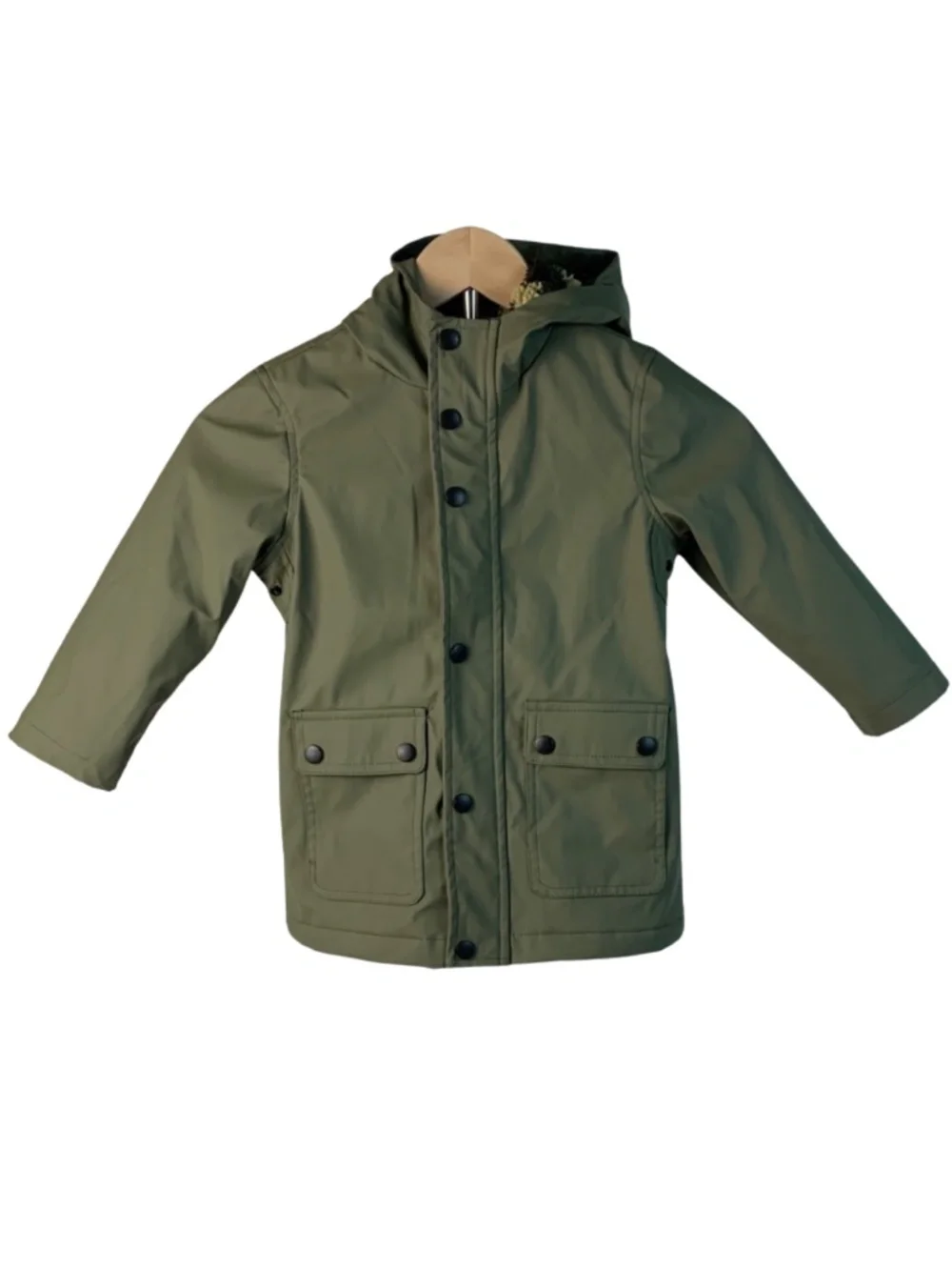 Urban Republic Olive Camo Raincoat Boy's Size 3T Faux Fur Lined Hooded Fall